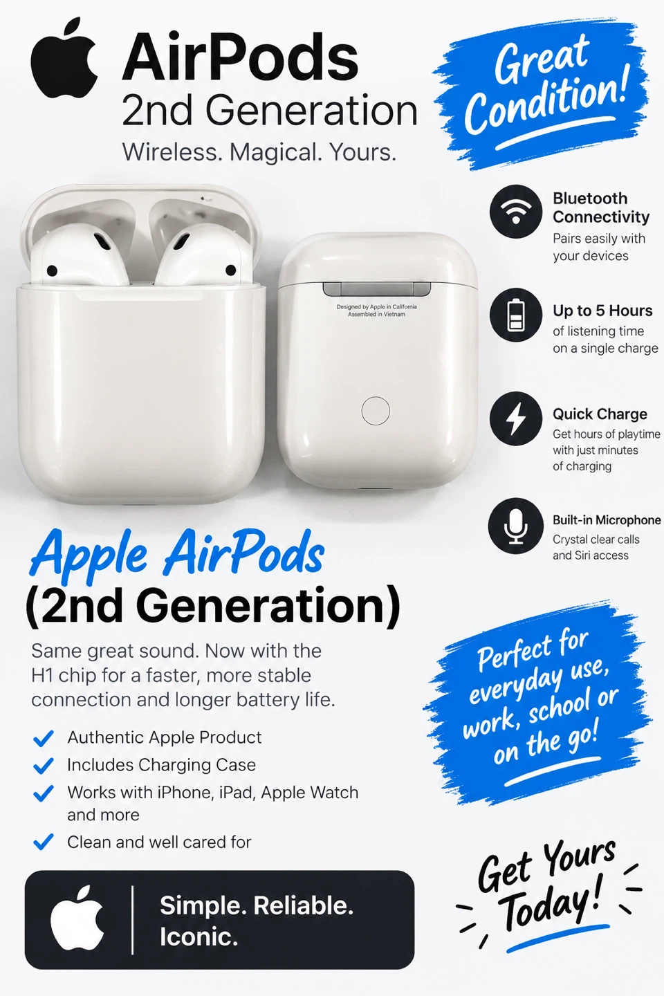 Apple AirPods (2nd Generation) Wireless Earbuds