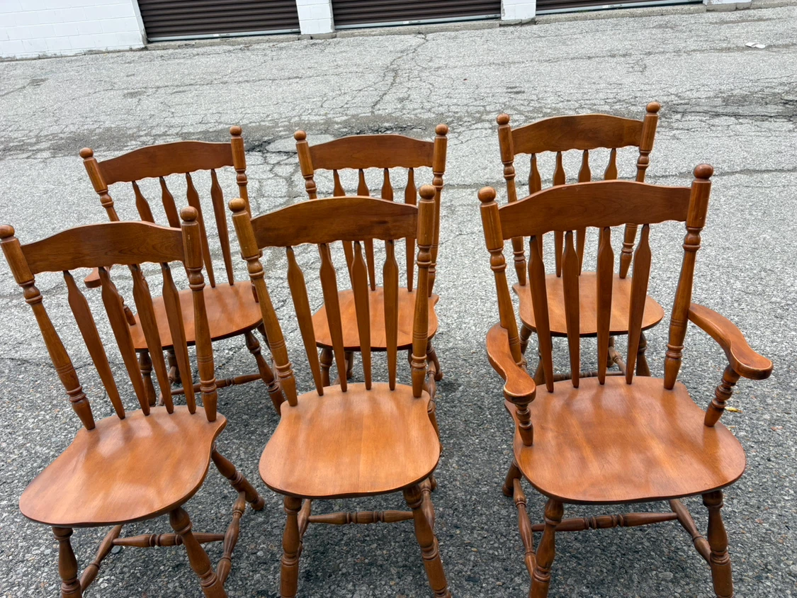 Free delivery used Set of 6 Solid Wood Dining Chairs - photo 2