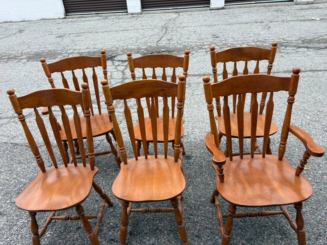 Free delivery used Set of 6 Solid Wood Dining Chairs - photo 3