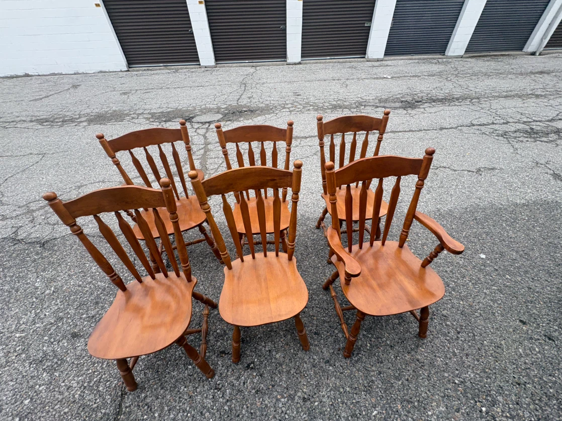 Free delivery used Set of 6 Solid Wood Dining Chairs - photo 4