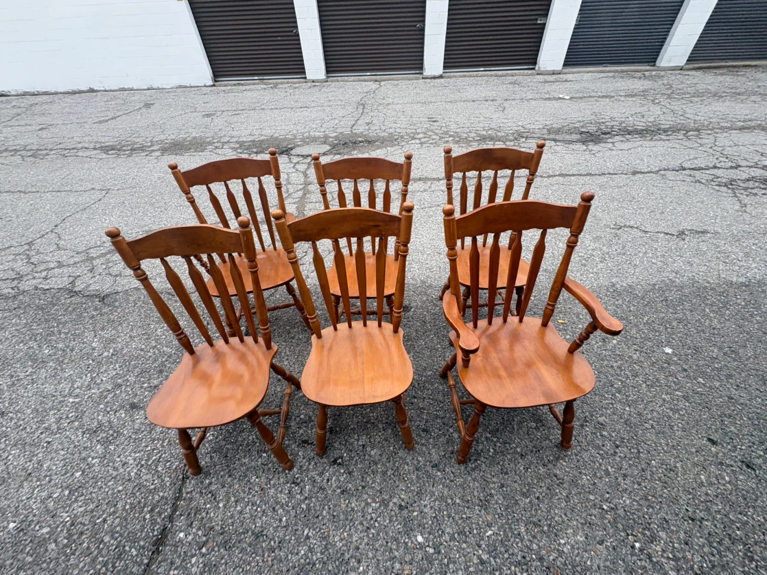 Free delivery used Set of 6 Solid Wood Dining Chairs - photo 5