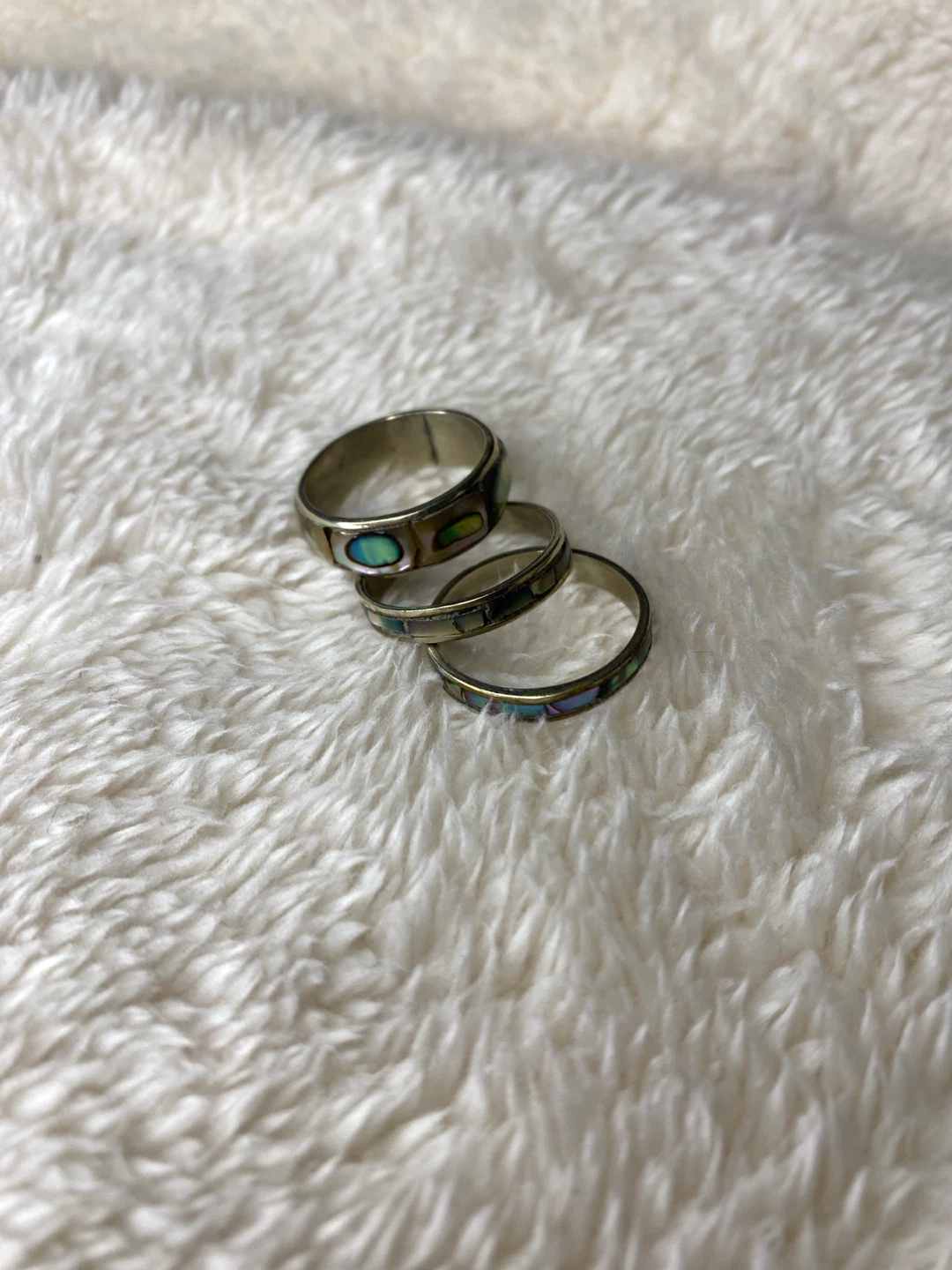 Set of three abalone shell inlay rings