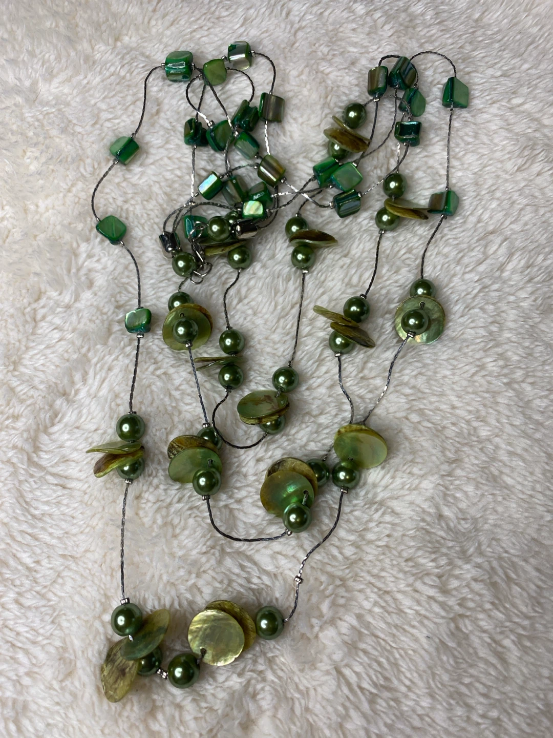 Green beaded layered necklace