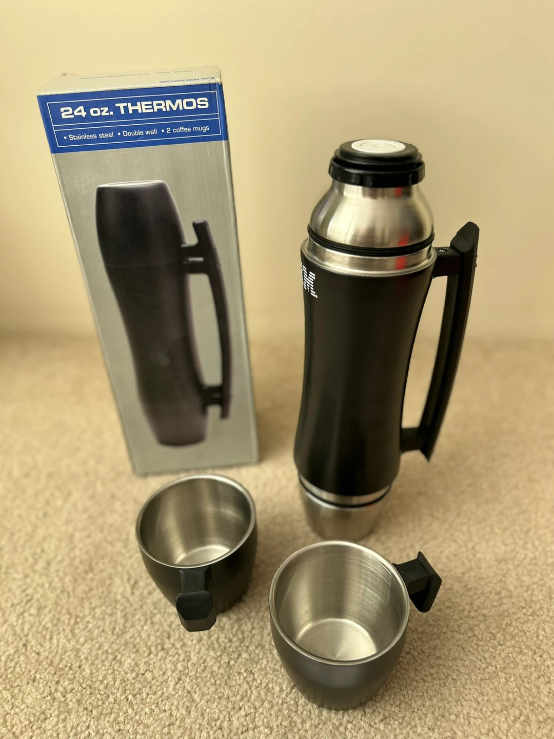 24 oz. Black Thermos Bottle Set