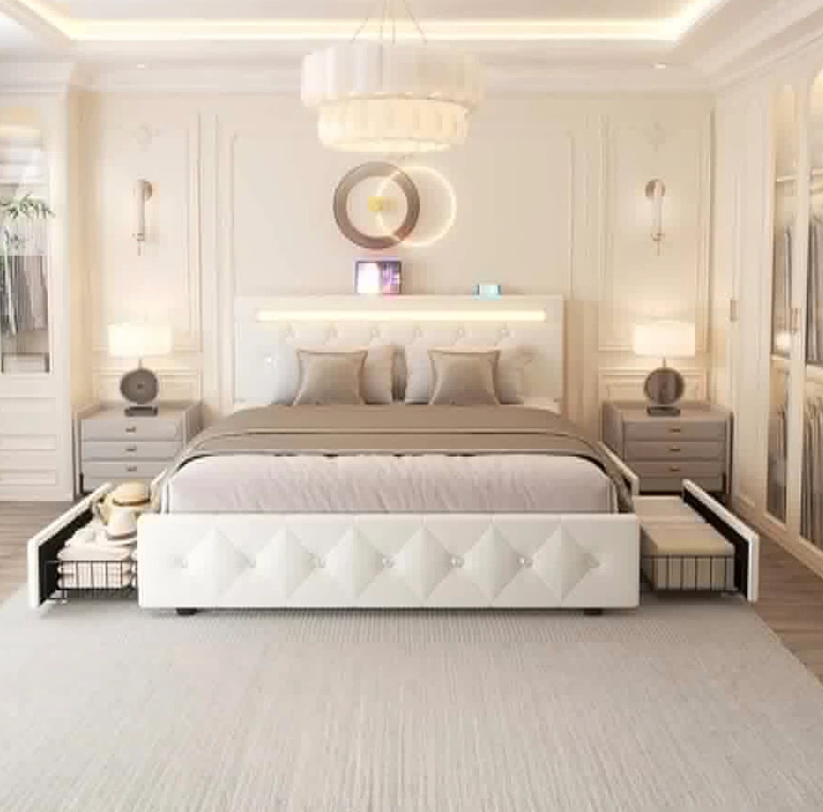 NEW - Bed Frame w Storage and LED - Full Size - In its box