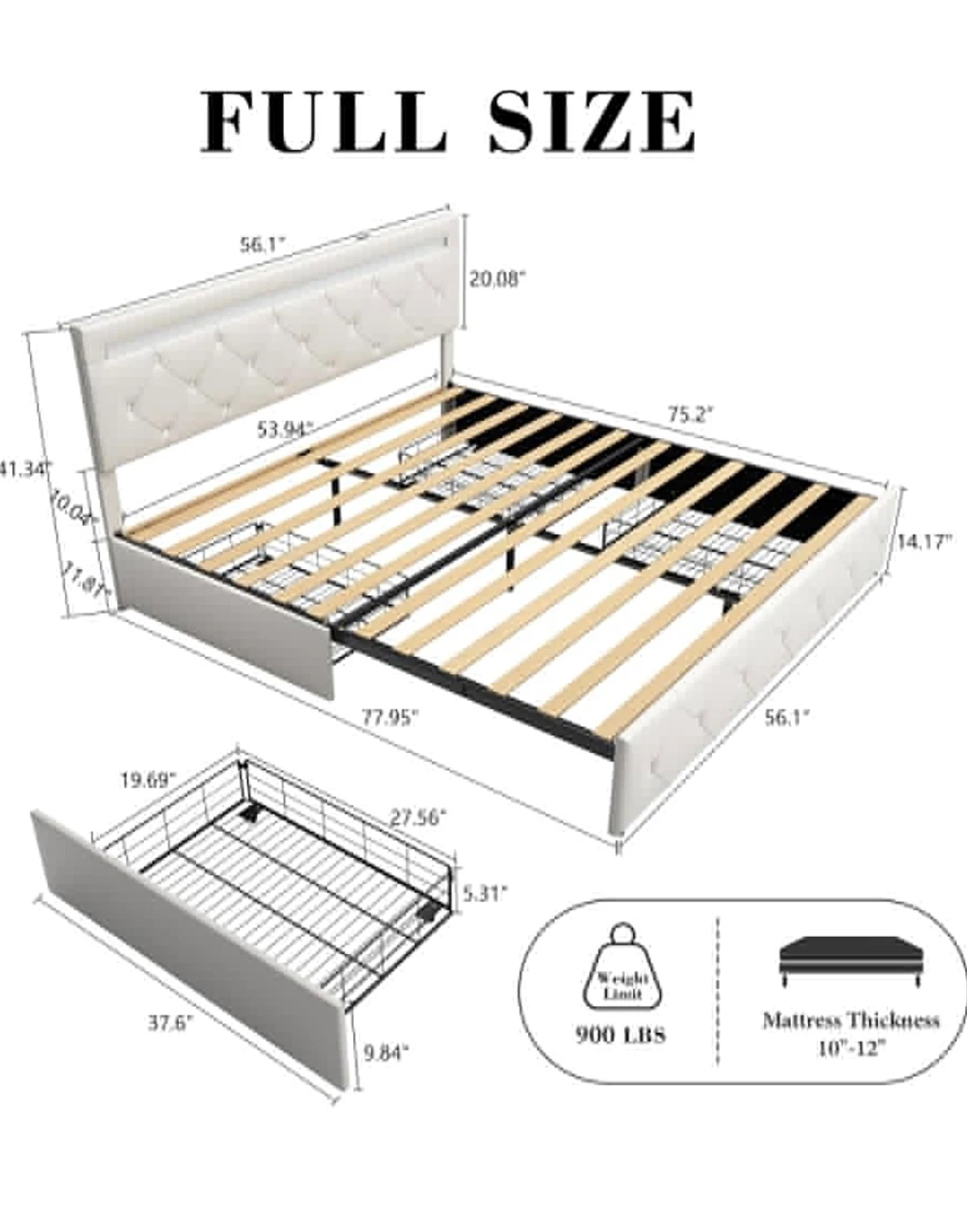 NEW - Bed Frame w Storage and LED - Full Size - In its box - photo 2
