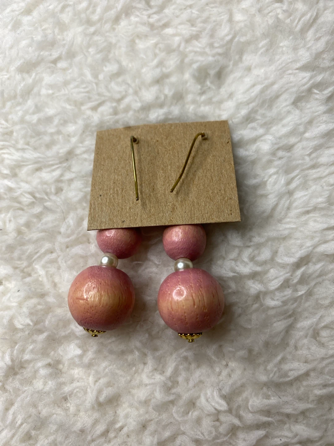 Pink Wooden Bead Drop Earrings - photo 2