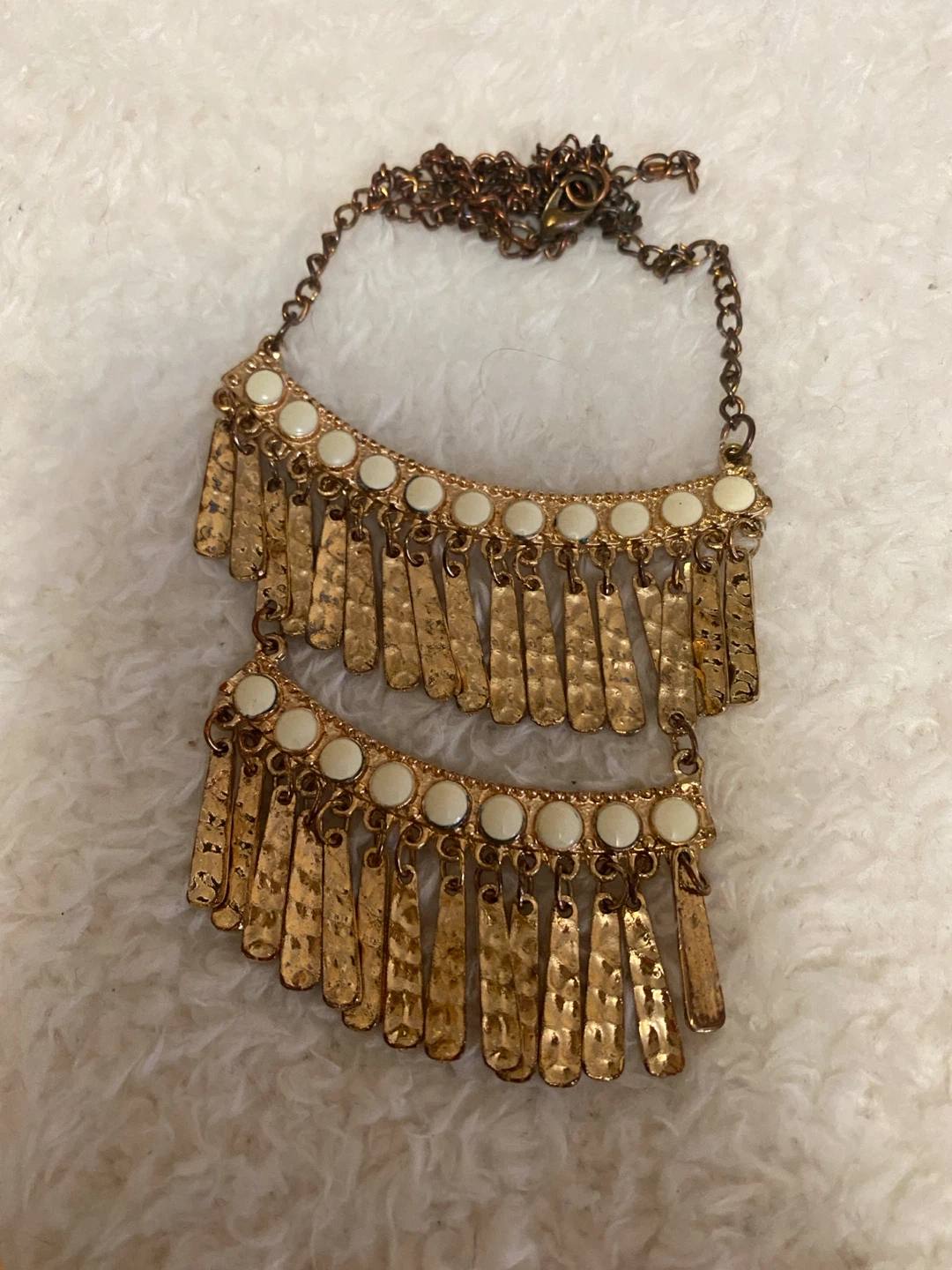 Gold-tone tiered fringe necklace