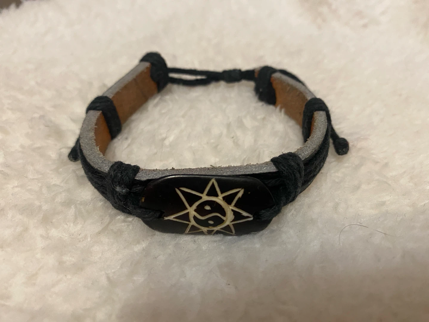 Sun Yin Yang Leather Bracelet