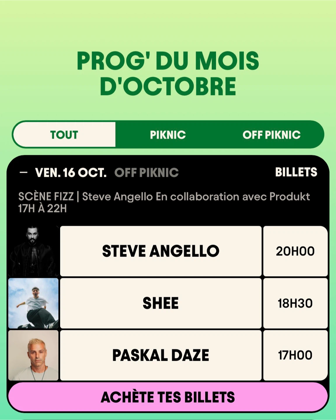 Billet pour  off piknic Steve Angello - 16 octobre