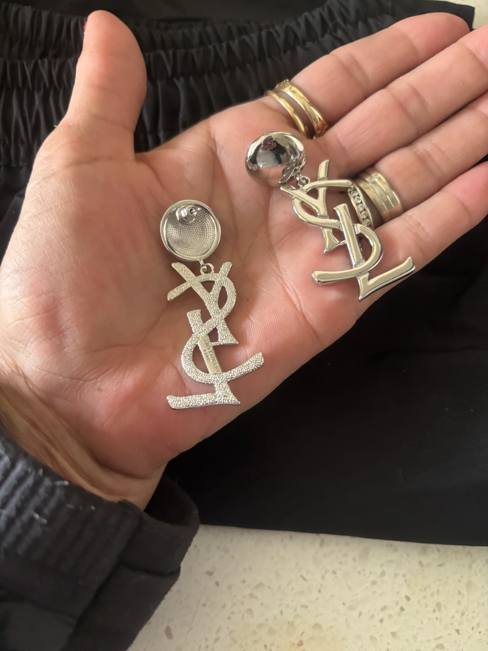 Saint Laurent YSL Silver Tone Logo Earrings - photo 2
