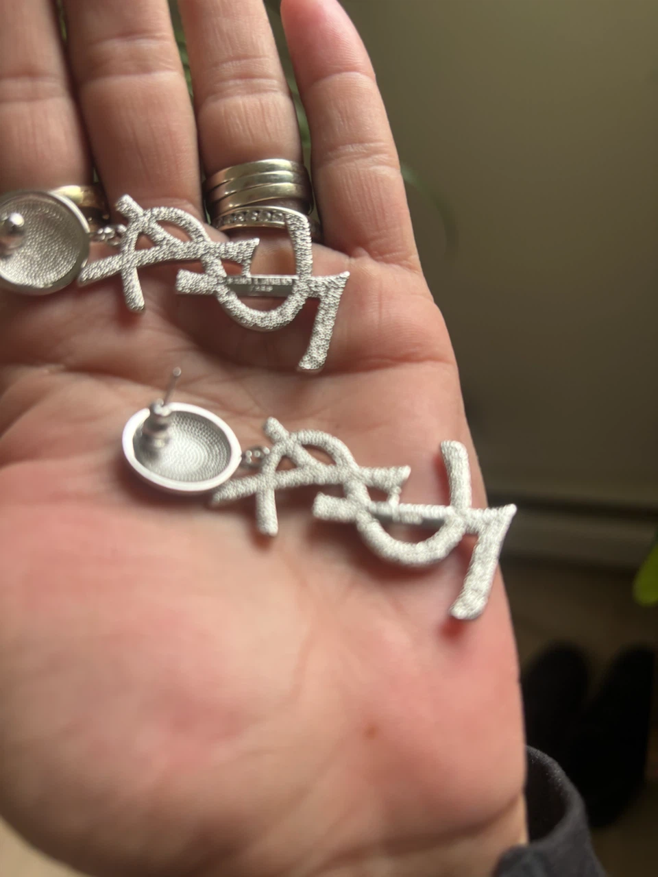 Saint Laurent YSL Silver Tone Logo Earrings - photo 3