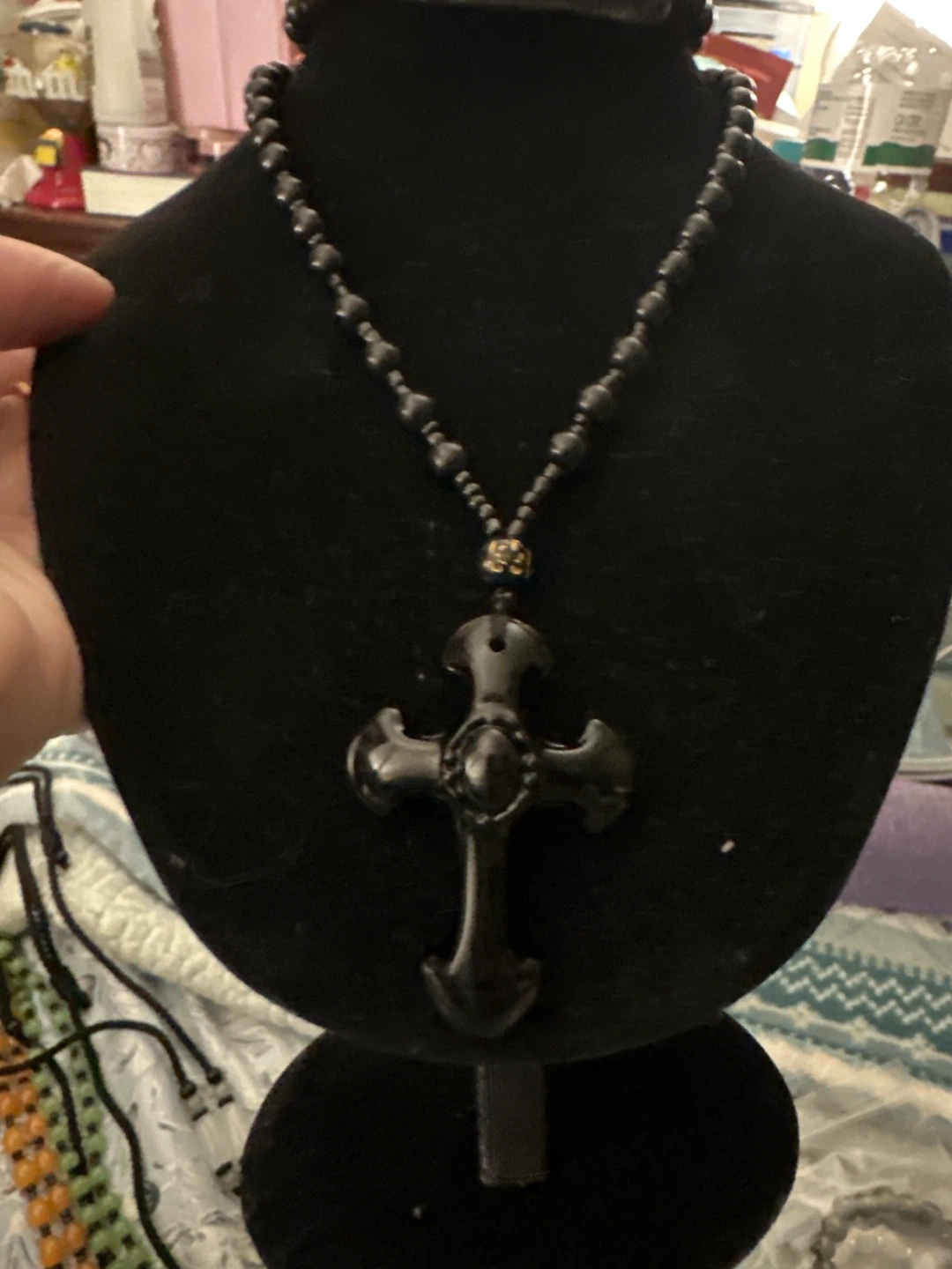 Black Cross Beaded Necklace