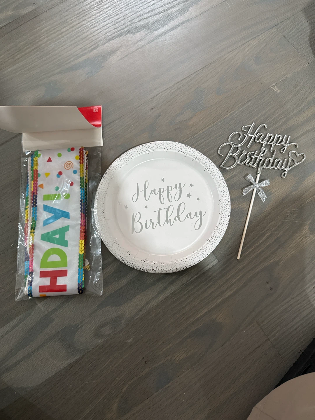 Birthday celebration set: sash, plate, and cake topper