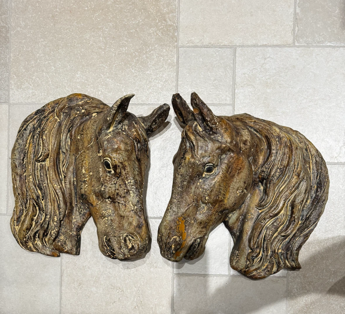 Vintage 1972 Vanguard Studios Brutalist Horse Pair wall Decor