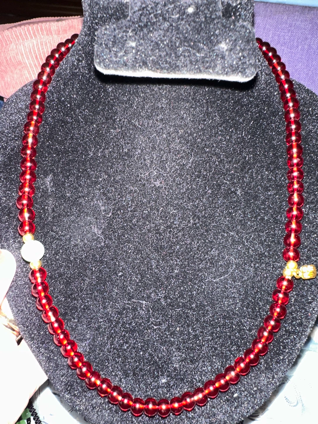 Red Bead Necklace with Gold Charm - photo 2