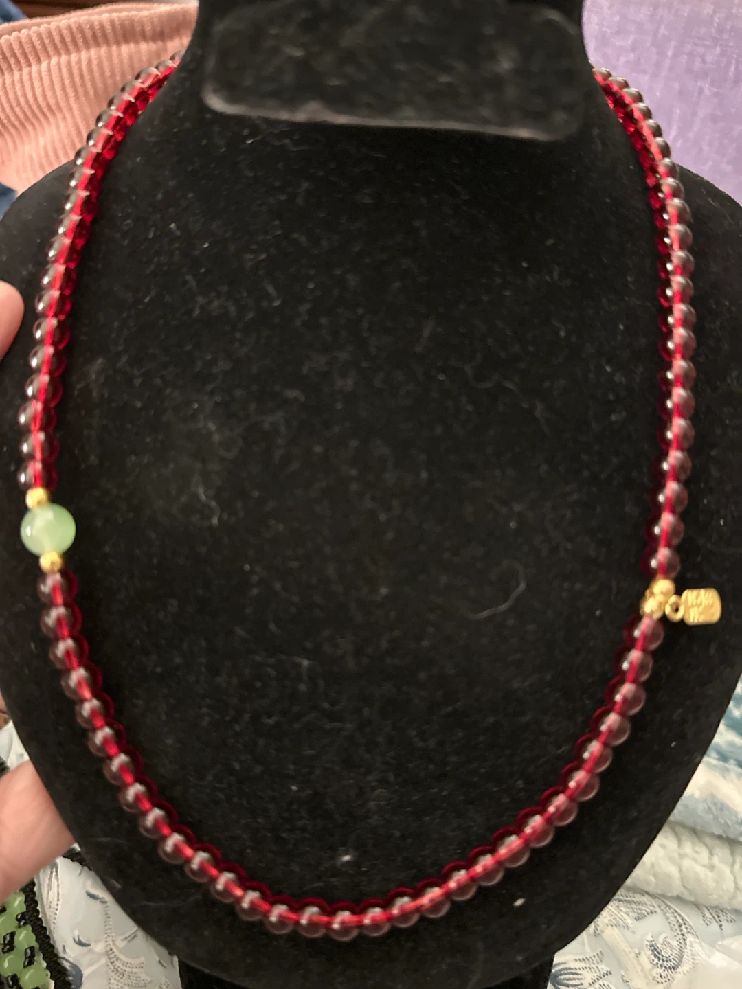Red Bead Necklace with Gold Charm