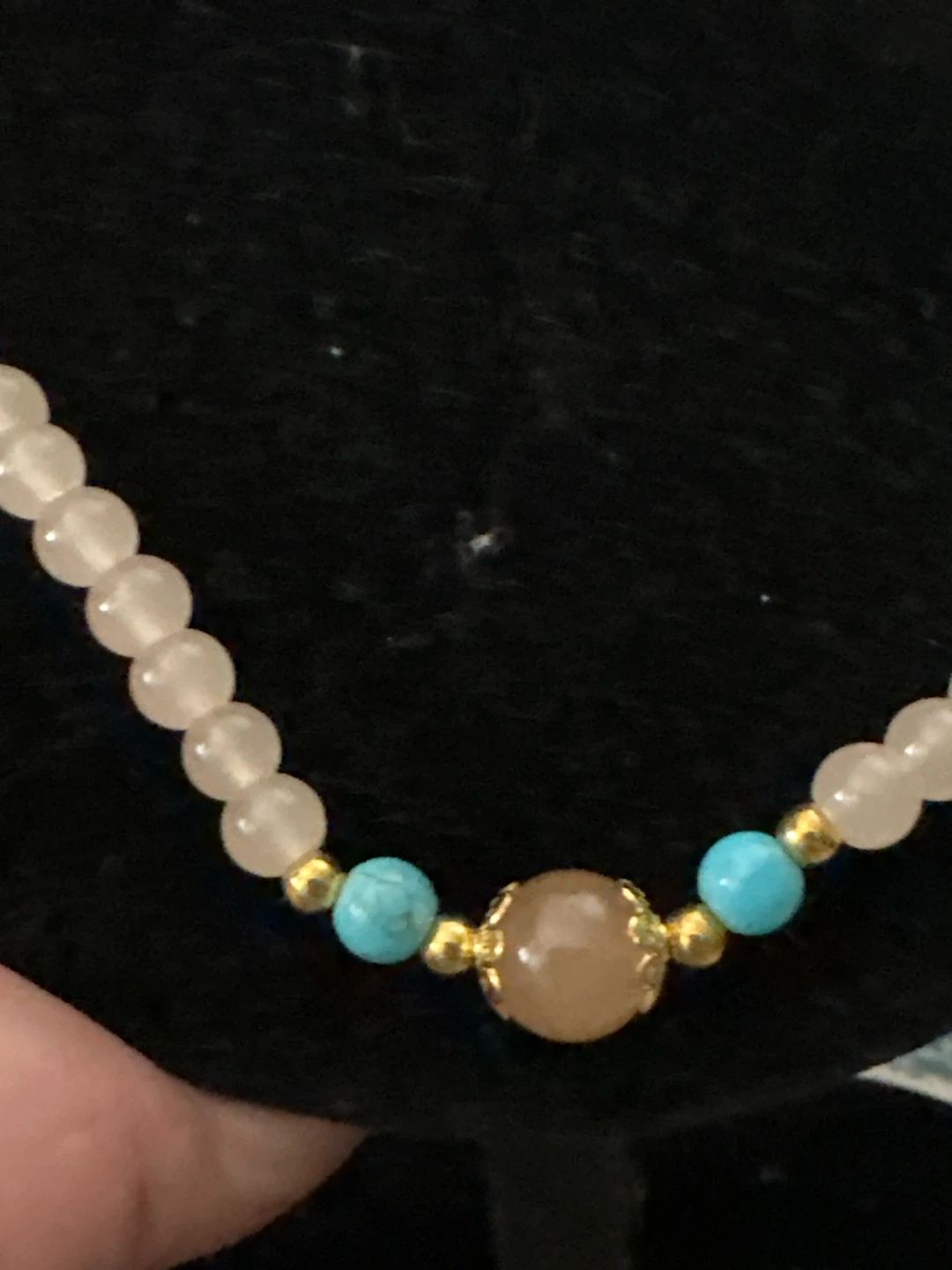 Beaded Necklace with Blue and Light Pink Beads - photo 2