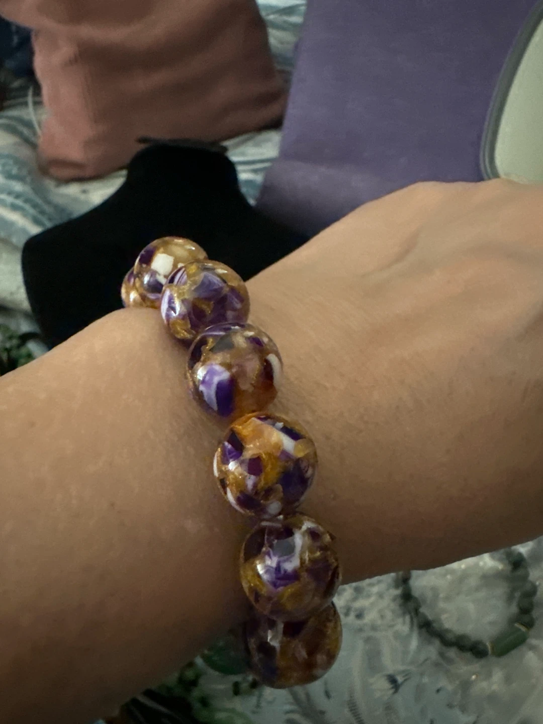 Purple and Gold Swirl Bead Bracelet