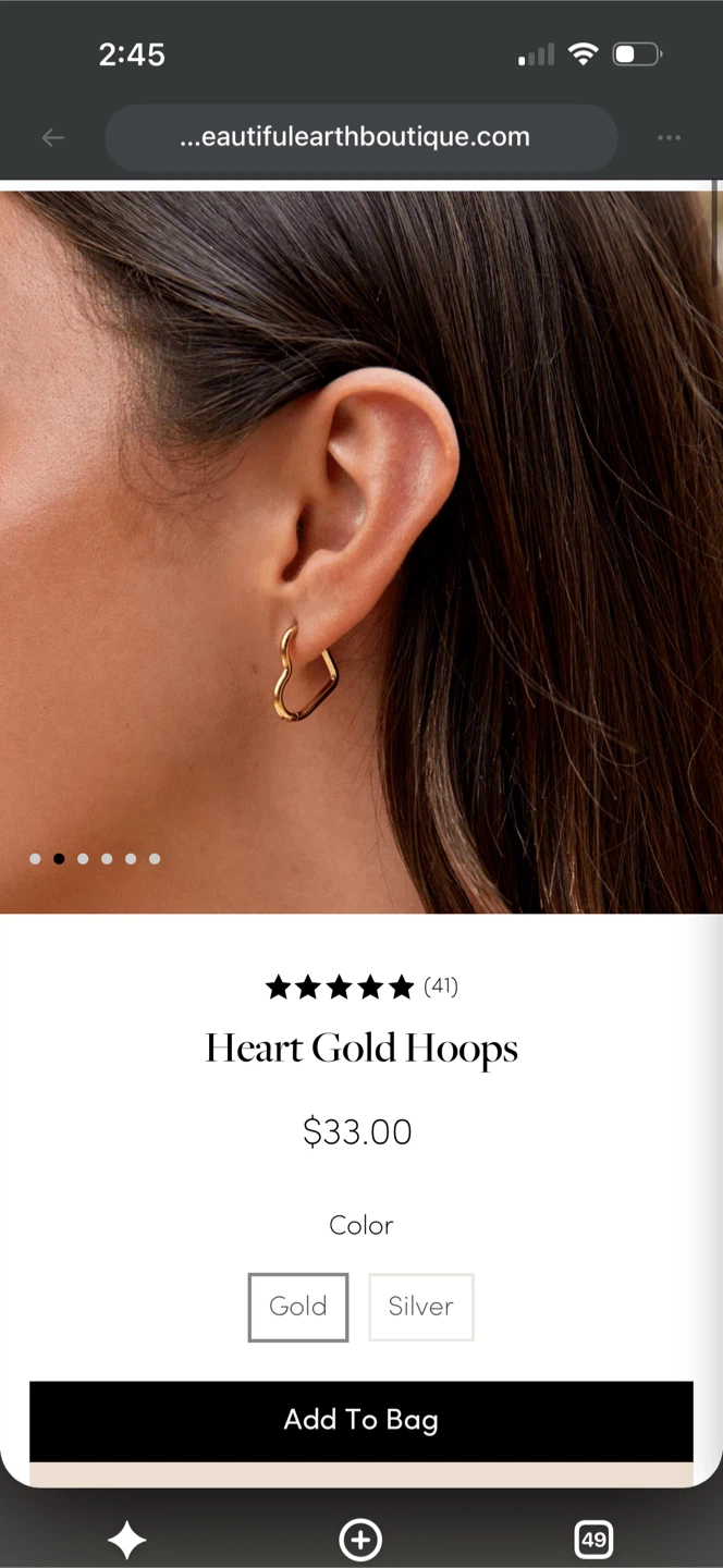 Beautiful Earth Heart Gold Hoops