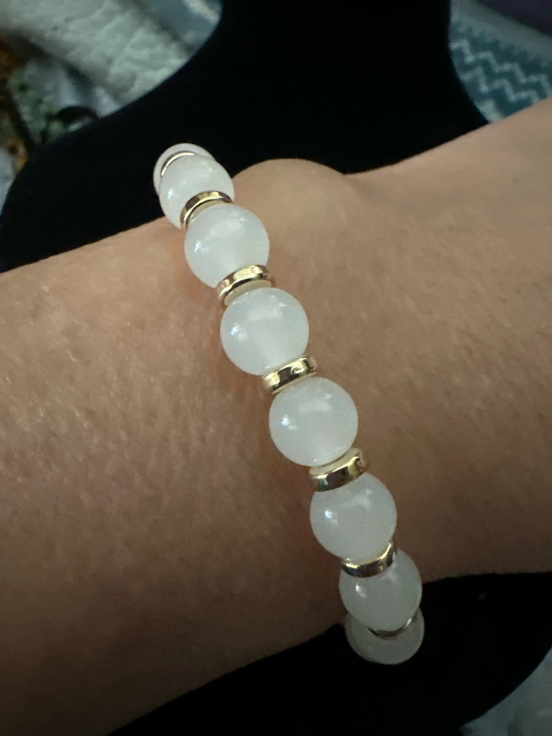 White Beaded Bracelet with Gold Accents