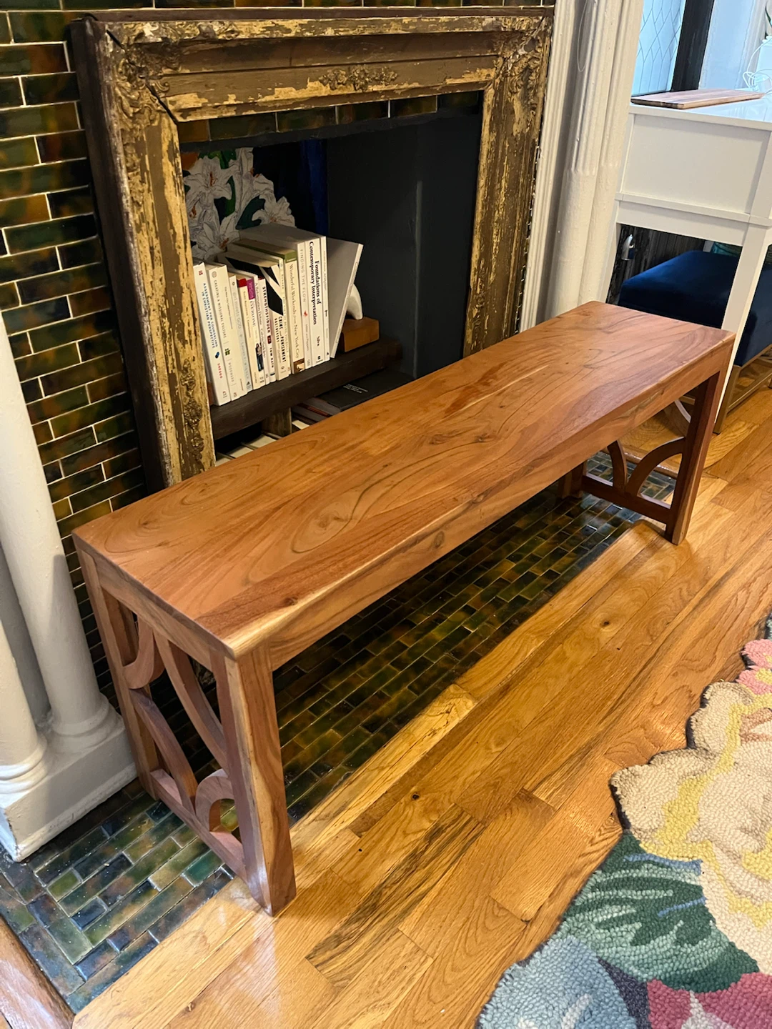 Solid Wood Bench with Intricate Leg Design - photo 4