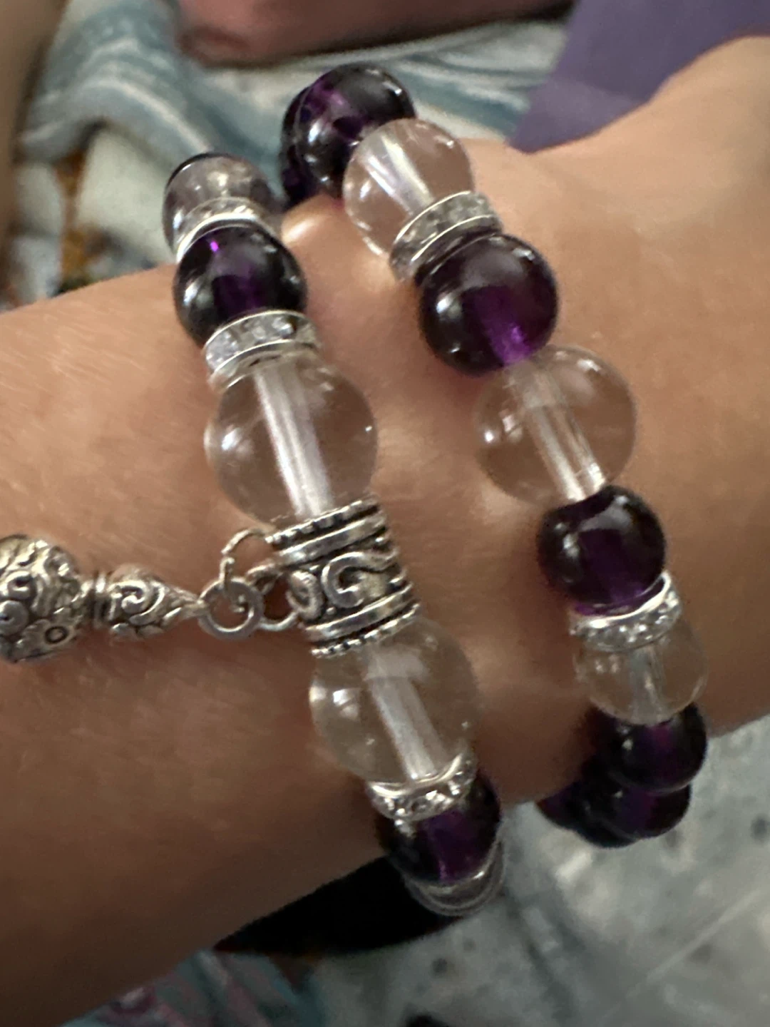 Purple and Clear Beaded Bracelet