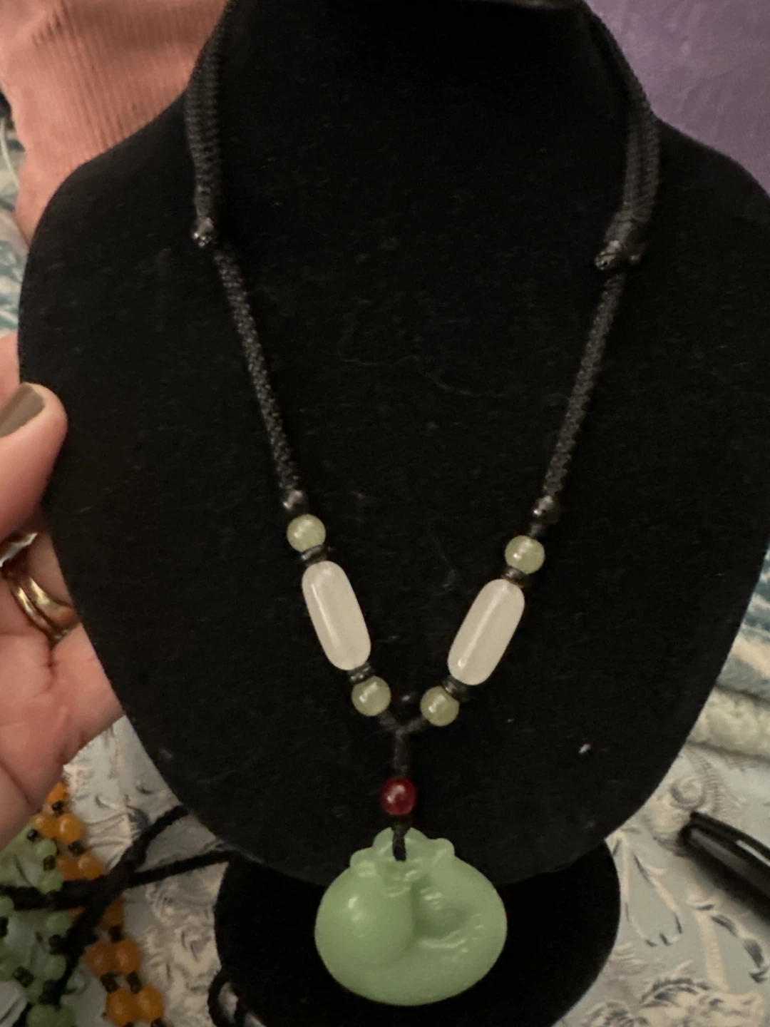 Green Jade Pendant Necklace with Braided Cord
