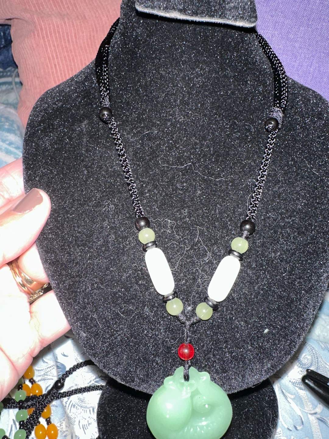 Green Jade Pendant Necklace with Braided Cord - photo 3