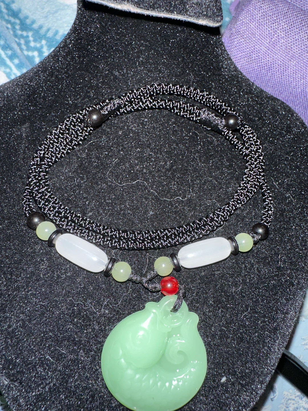 Green Jade Pendant Necklace with Braided Cord - photo 5