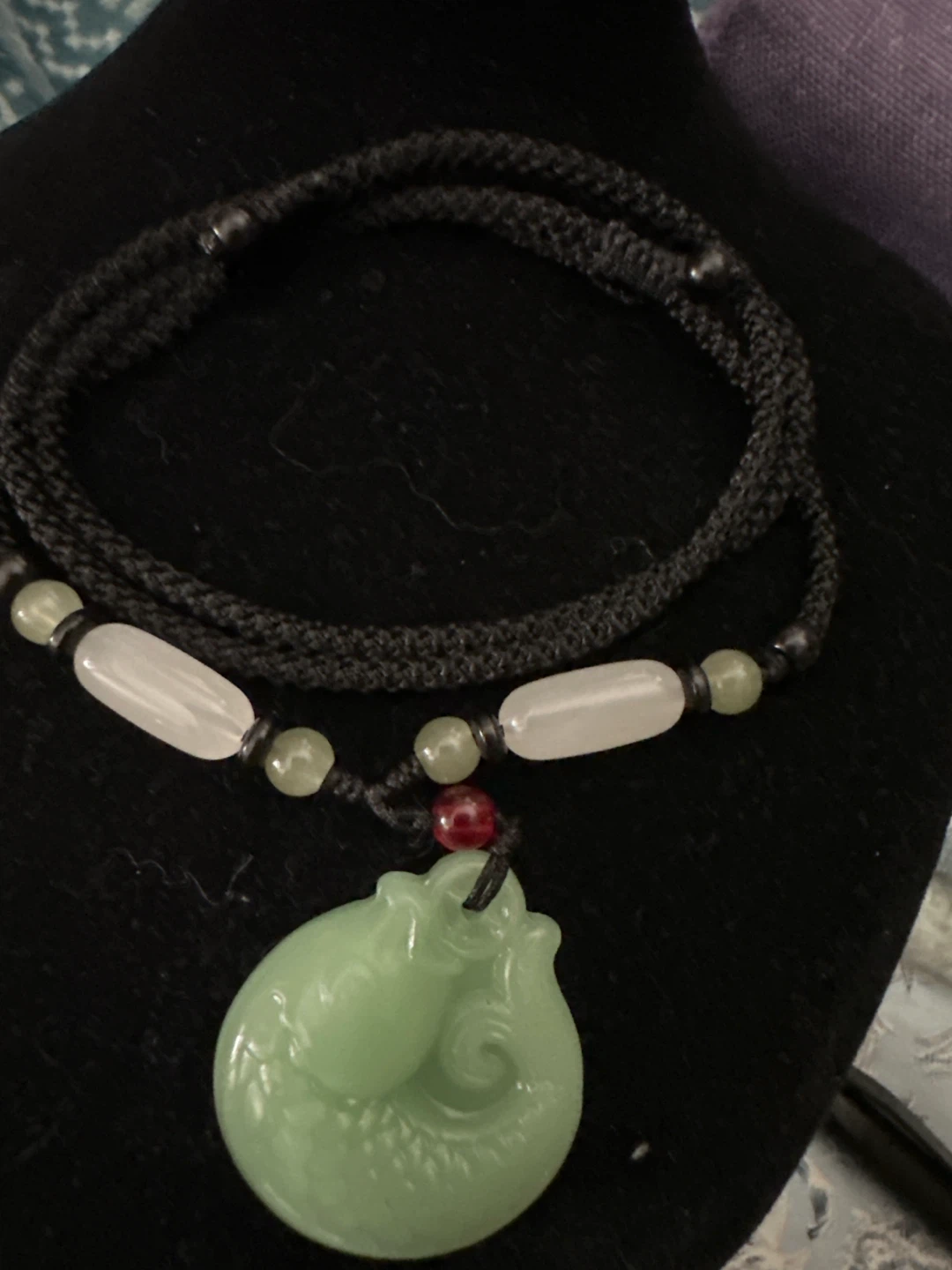 Green Jade Pendant Necklace with Braided Cord - photo 2