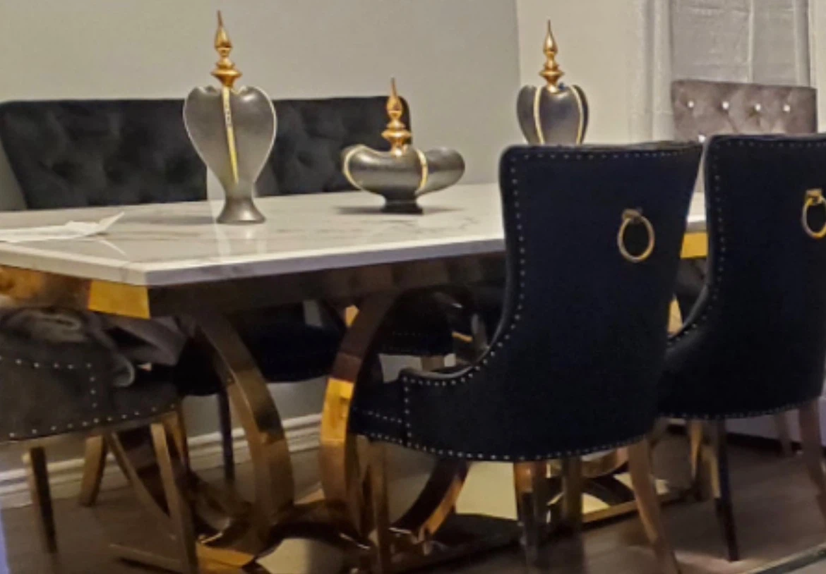 Modern Marble Dining Table with 6 Velvet Chairs