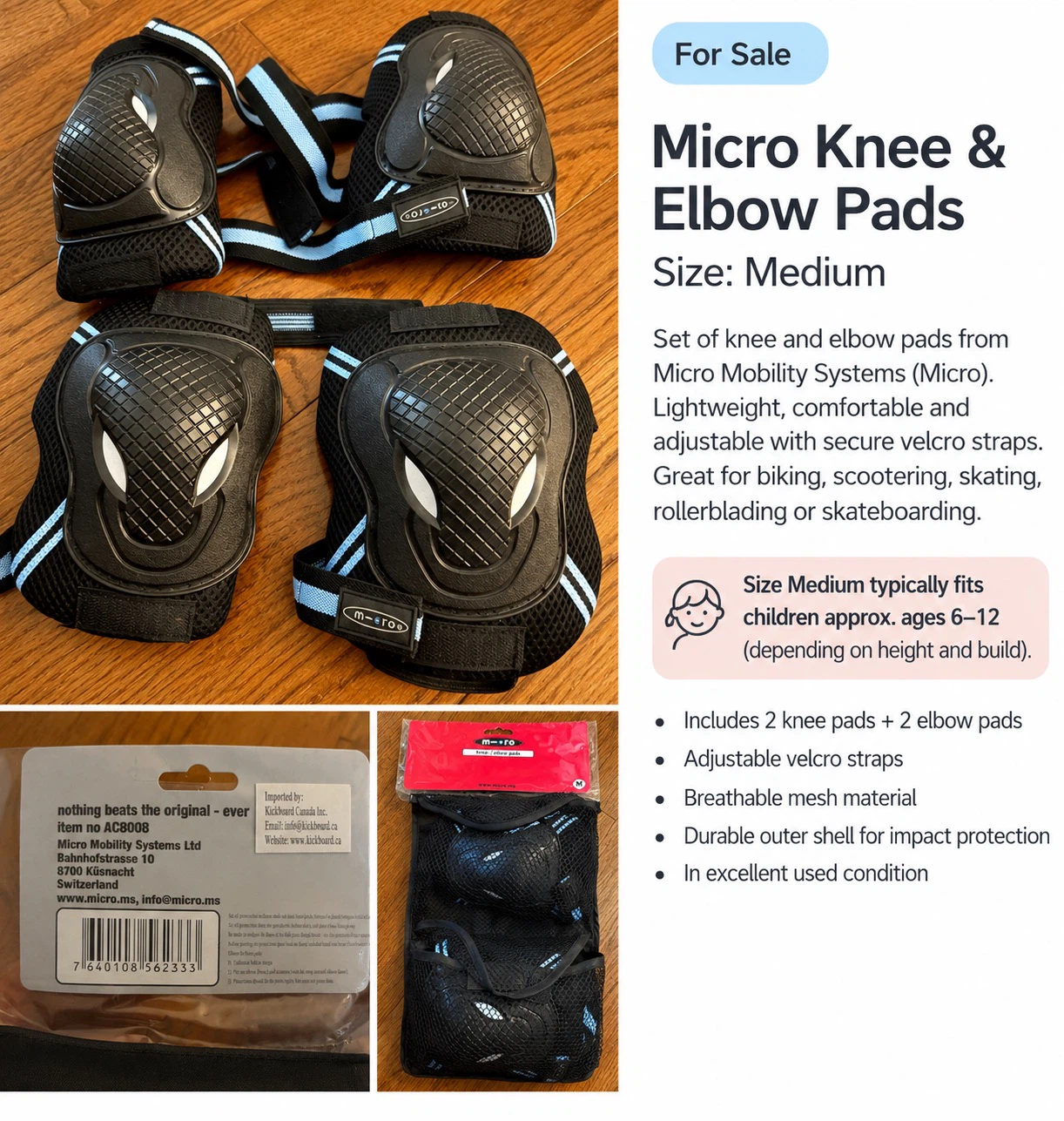 Micro Knee and Elbow Pad Set - Medium