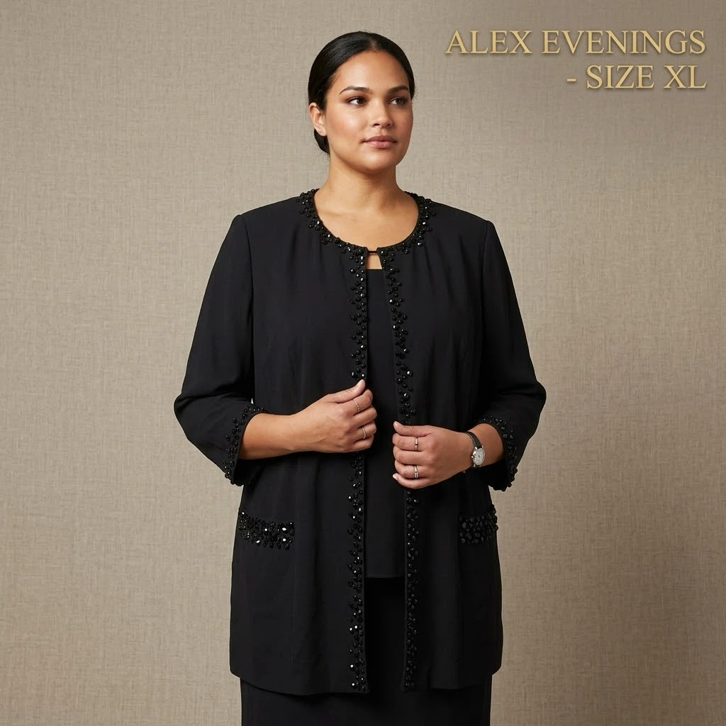 Alex Evenings Beaded Black Jacket XL