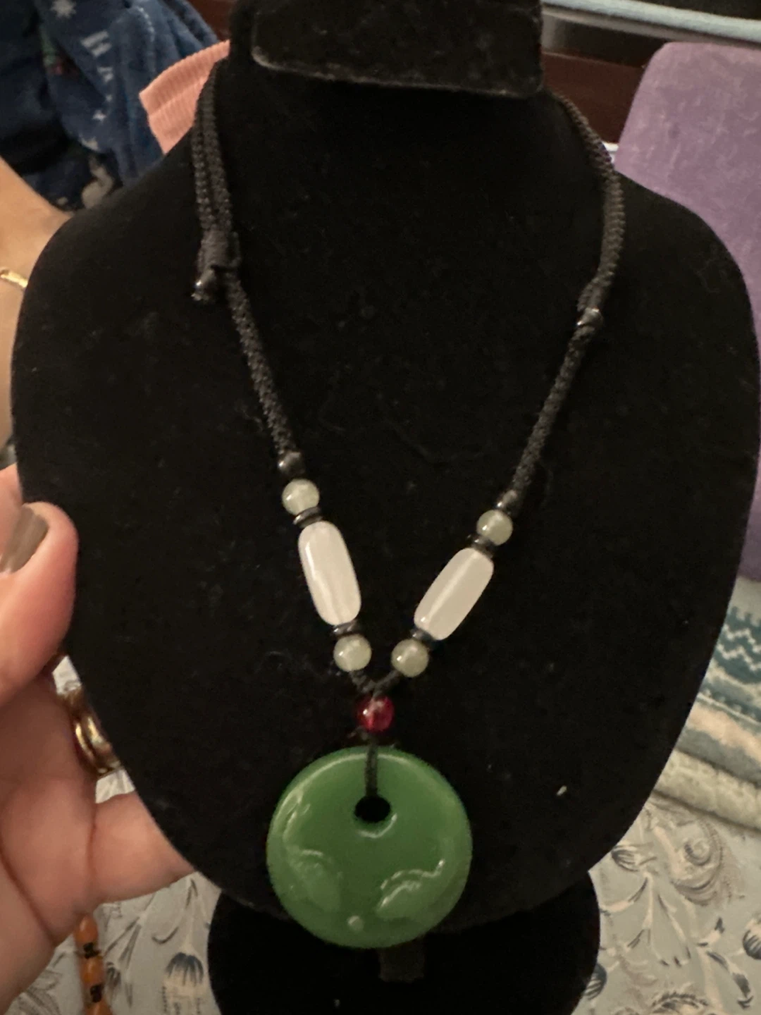Green Jade Donut Pendant Necklace