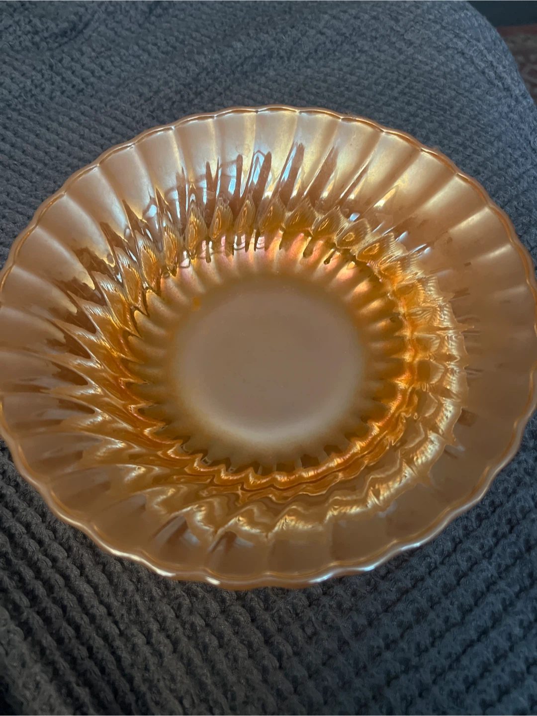 Vintage Anchor Hocking Orange Iridescent Glass Bowl