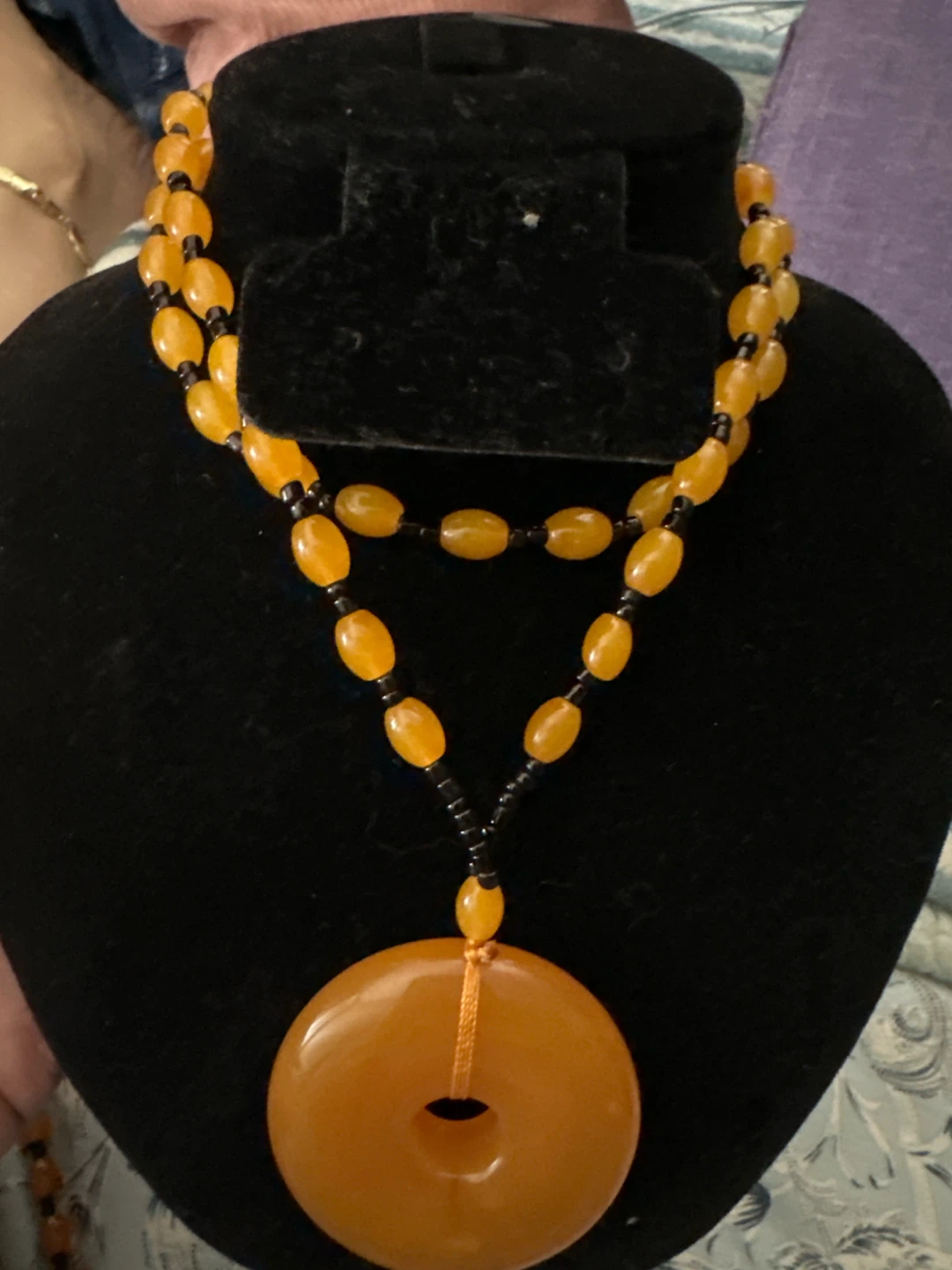 Orange Beaded Necklace with Pendant
