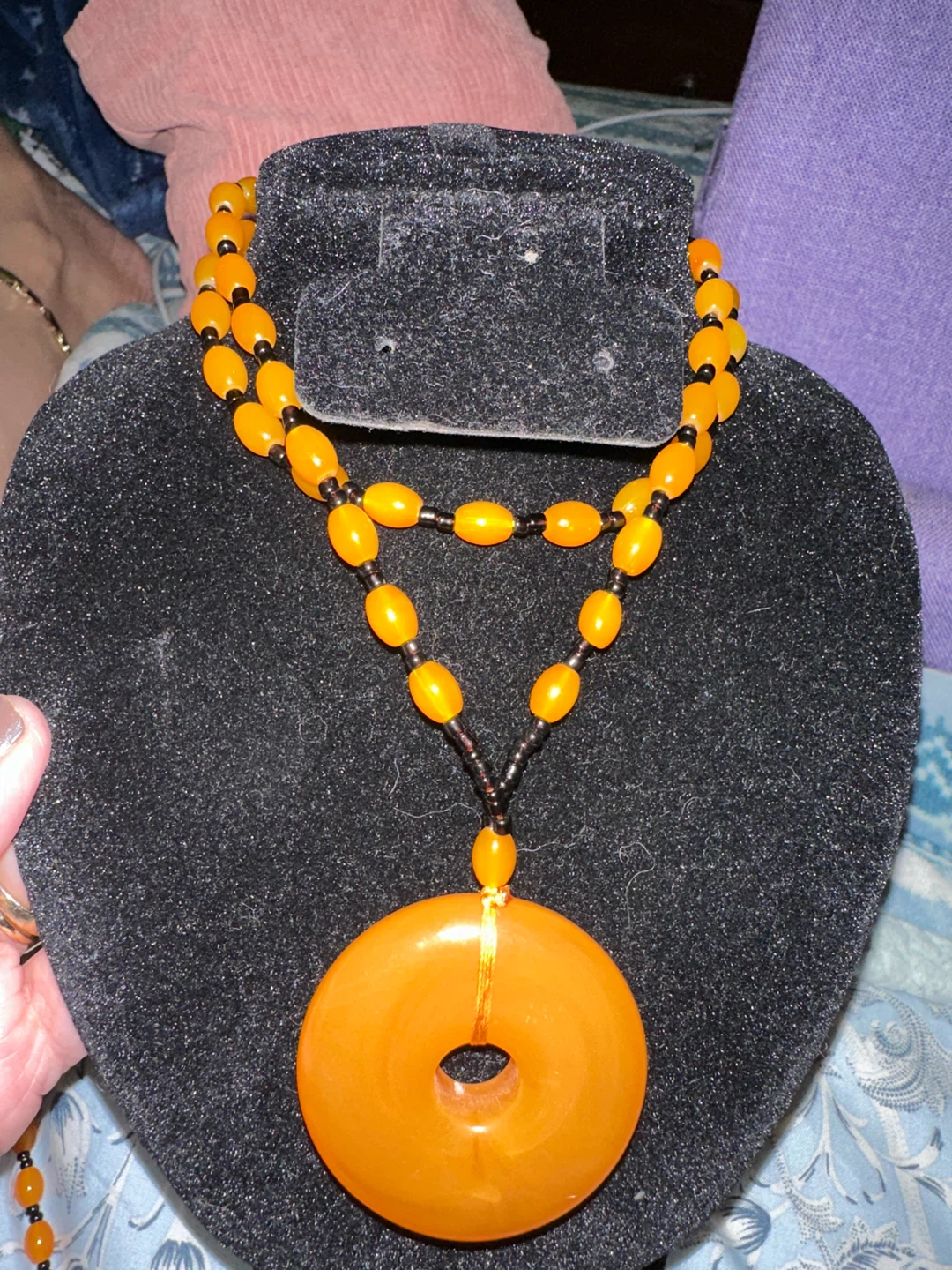 Orange Beaded Necklace with Pendant - photo 2