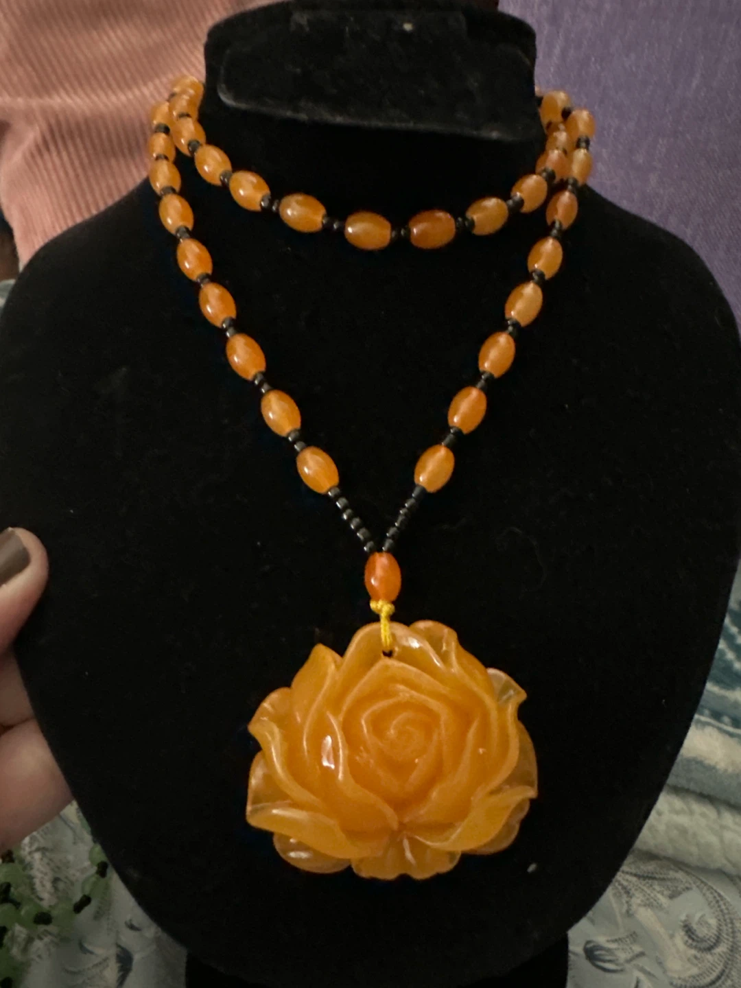 Orange Rose Pendant Necklace