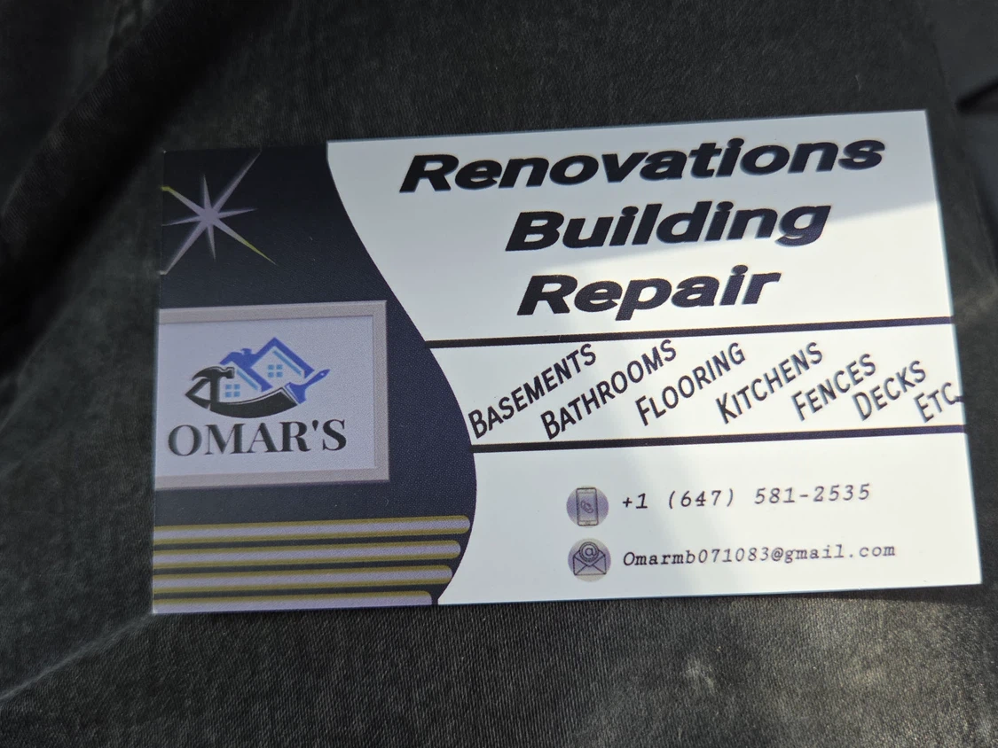Omar's Renovations Building Repair Business Card