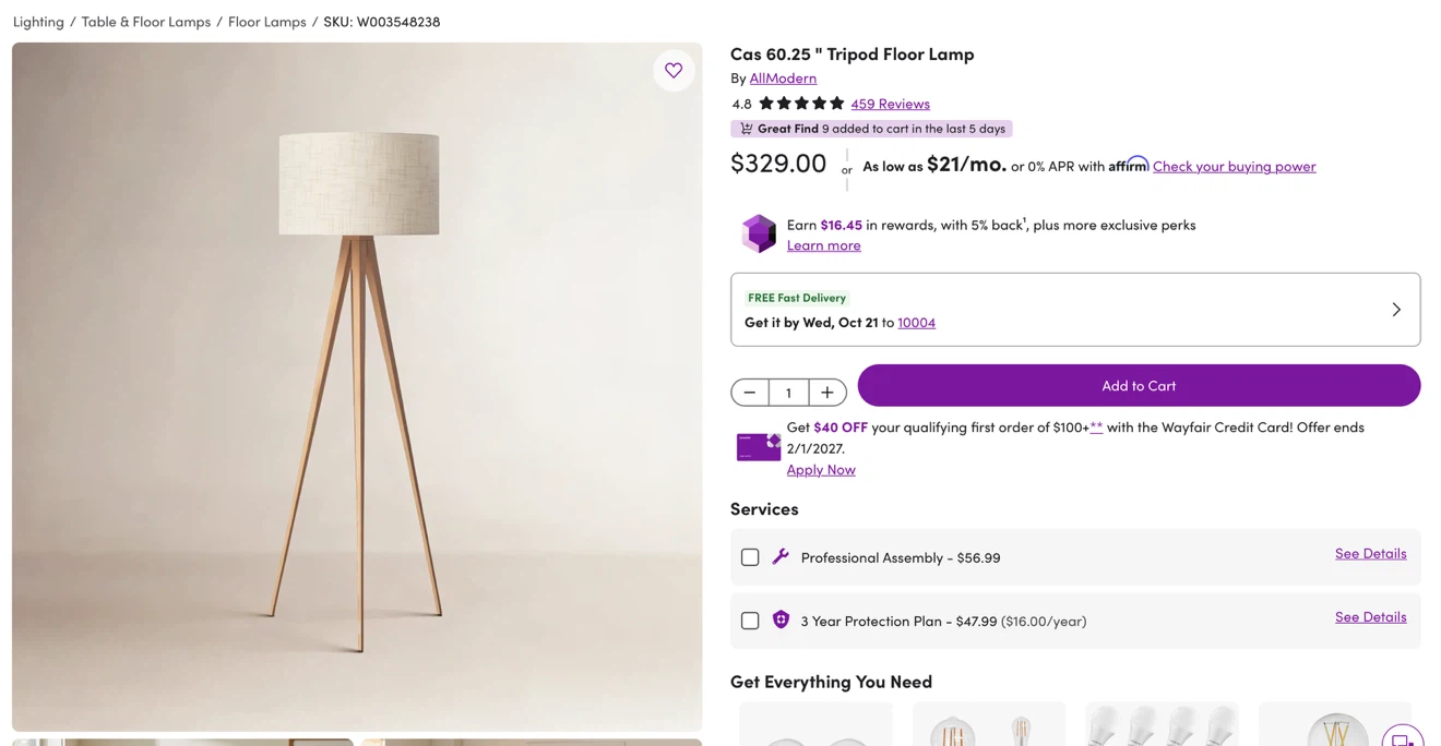 (3 months used like NEW) AllModern Cas Tripod Floor Lamp