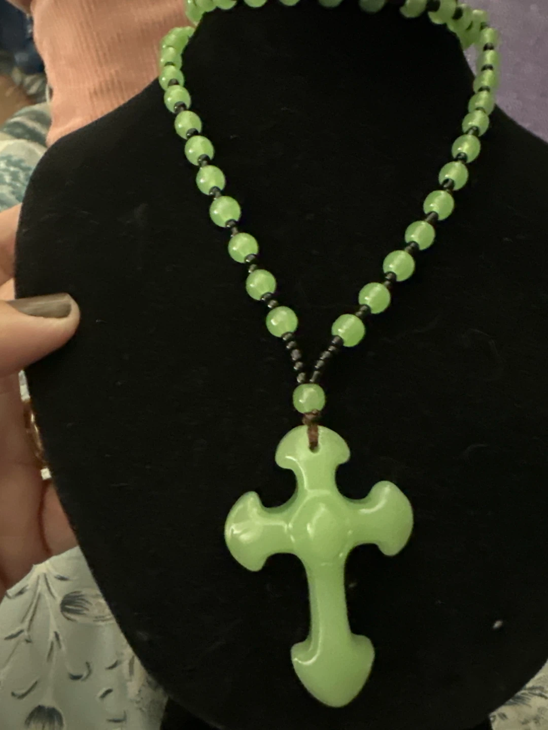 Light Green Beaded Cross Necklace - photo 3