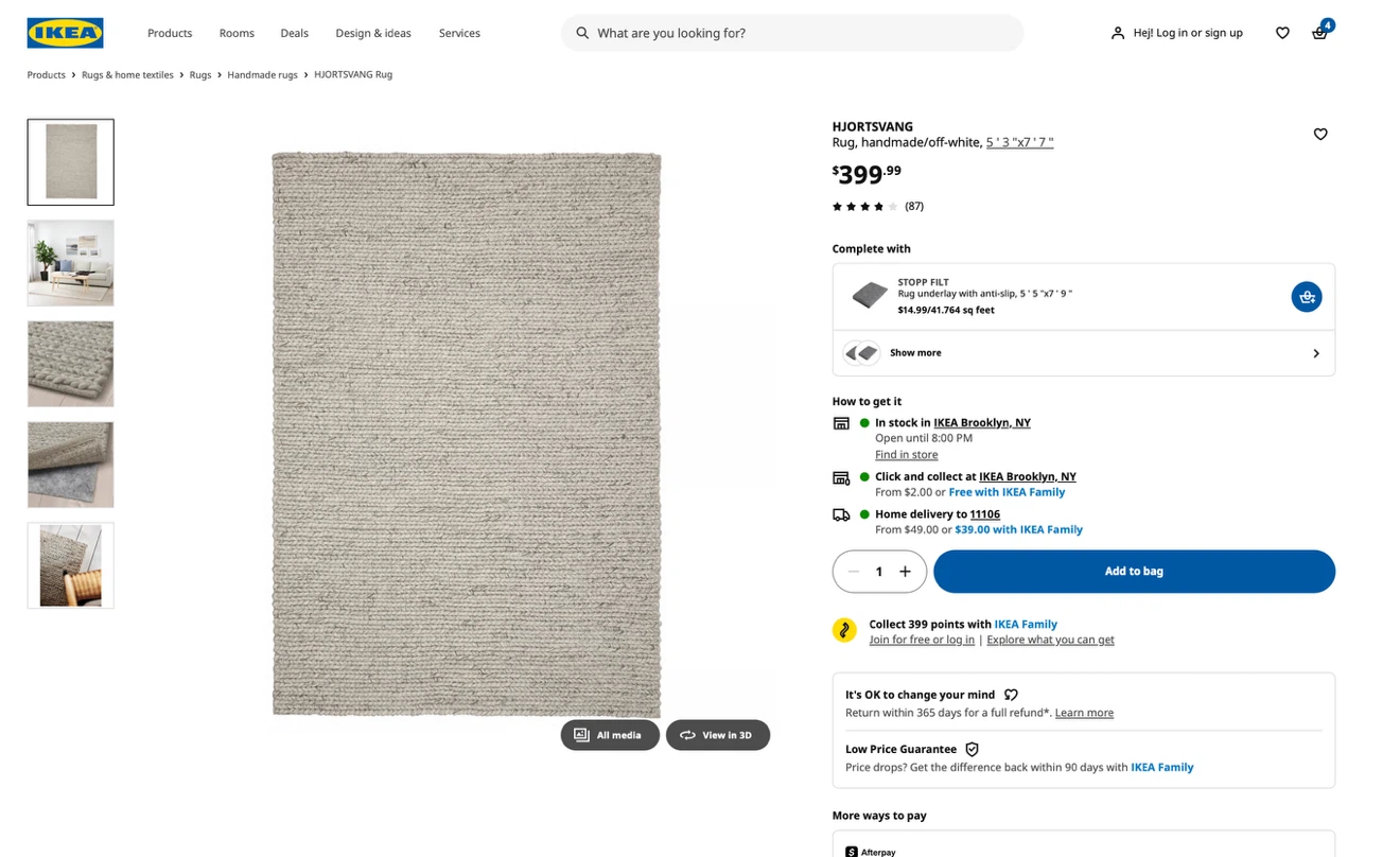 (Brand New, never open) IKEA HJORTSVANG Handmade Rug Off-White