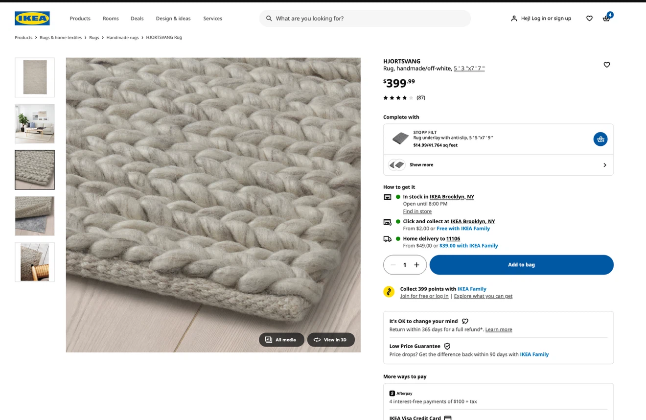(Brand New, never open) IKEA HJORTSVANG Handmade Rug Off-White - photo 2
