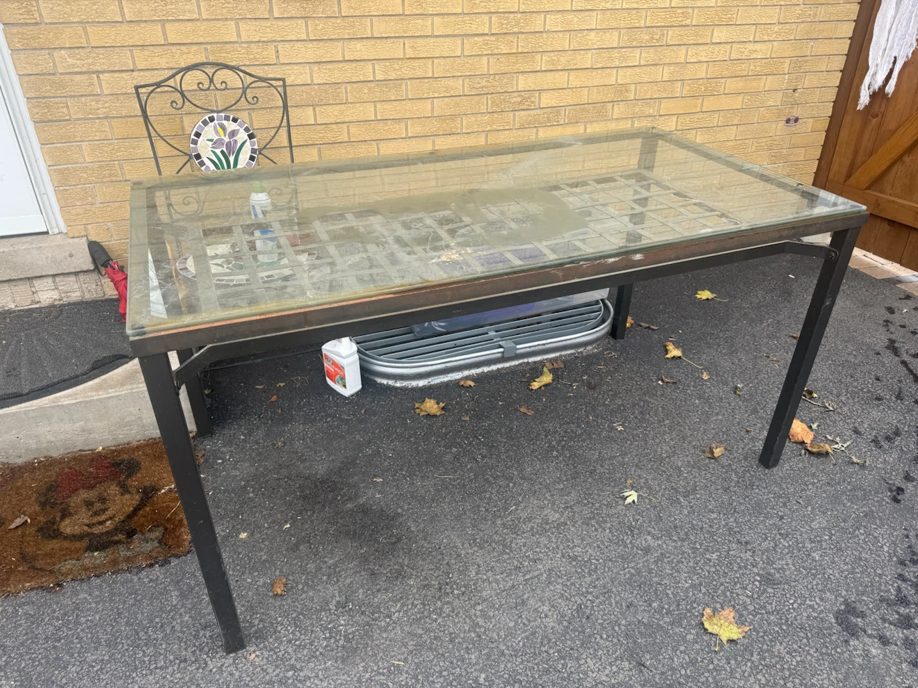 Black Metal and Glass Outdoor Table