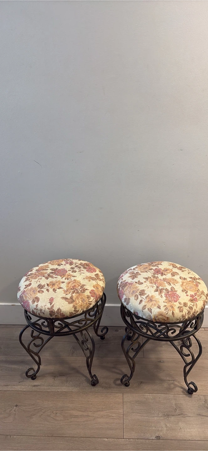 Set of Two Vintage Floral Round Stools