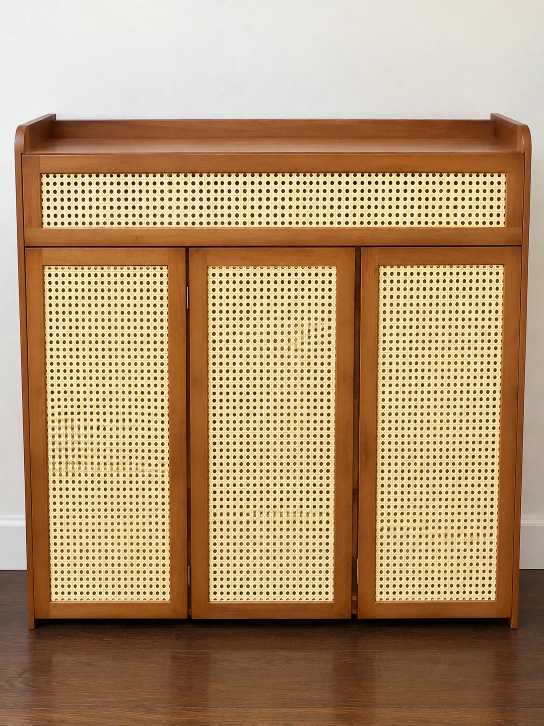 Wooden Shoe Cabinet with Rattan Doors