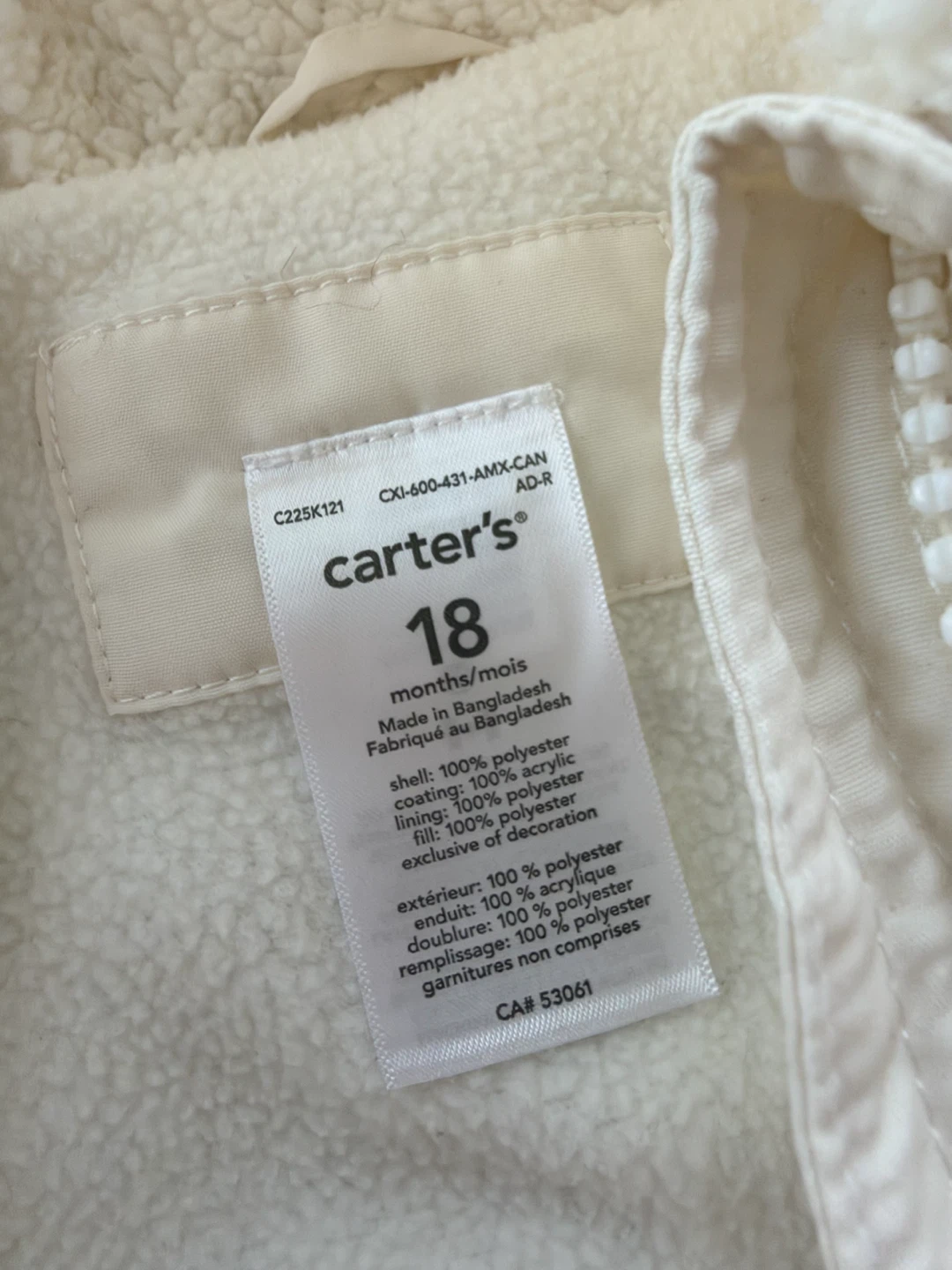Carter's cream baby snowsuit 18 months - photo 4