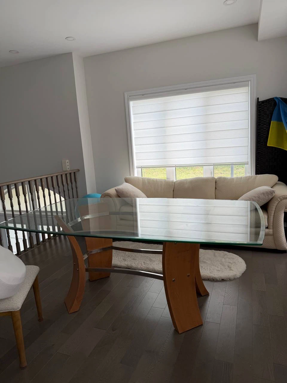 Modern Glass Dining Table with Wood and Chrome Base