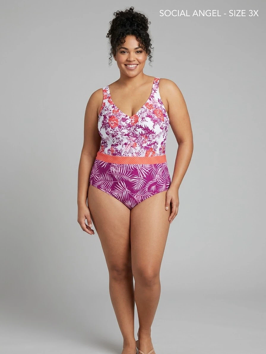 Social Angel Floral One-Piece Swimsuit Size 3X - photo 2